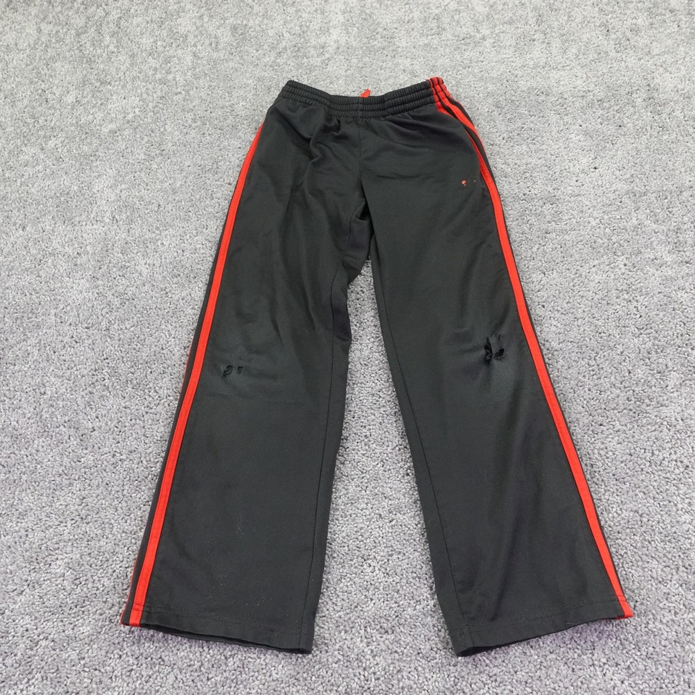 Adidas Track Pants Boys Medium 10/12 Black Red Stripes Activewear Athletic Pants